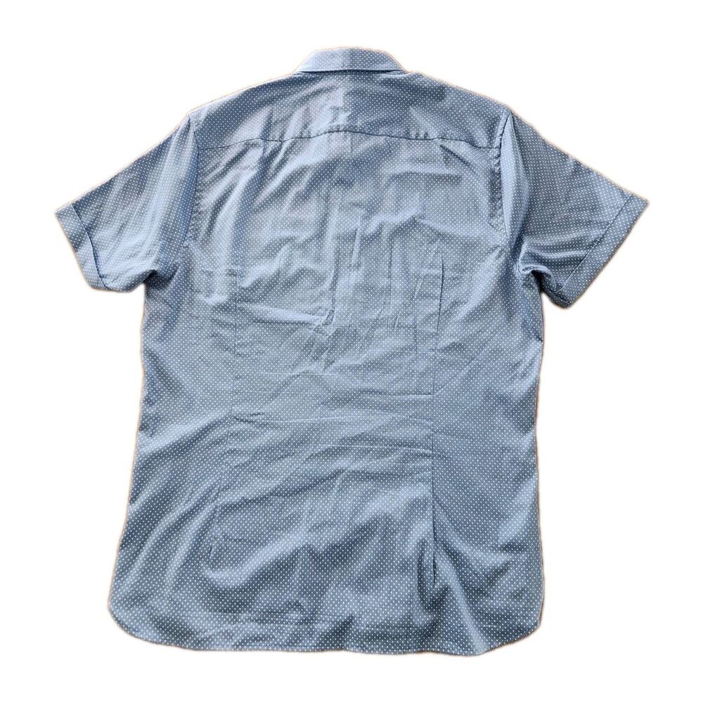 Ted Baker Short Sleeve Blue White Polka Dot Button Up Shirt Stretch Casual Sz 4 - Picture 3 of 8